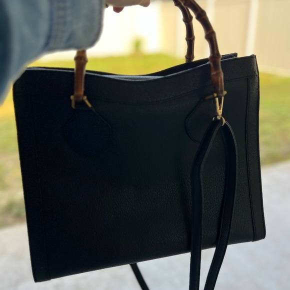 ❤️GORGEOUS VINTAGE AUTHENTIC GUCCI DIANA BLACK LEATHER BAMBOO HANDLE LEATHER - Picture 6 of 15